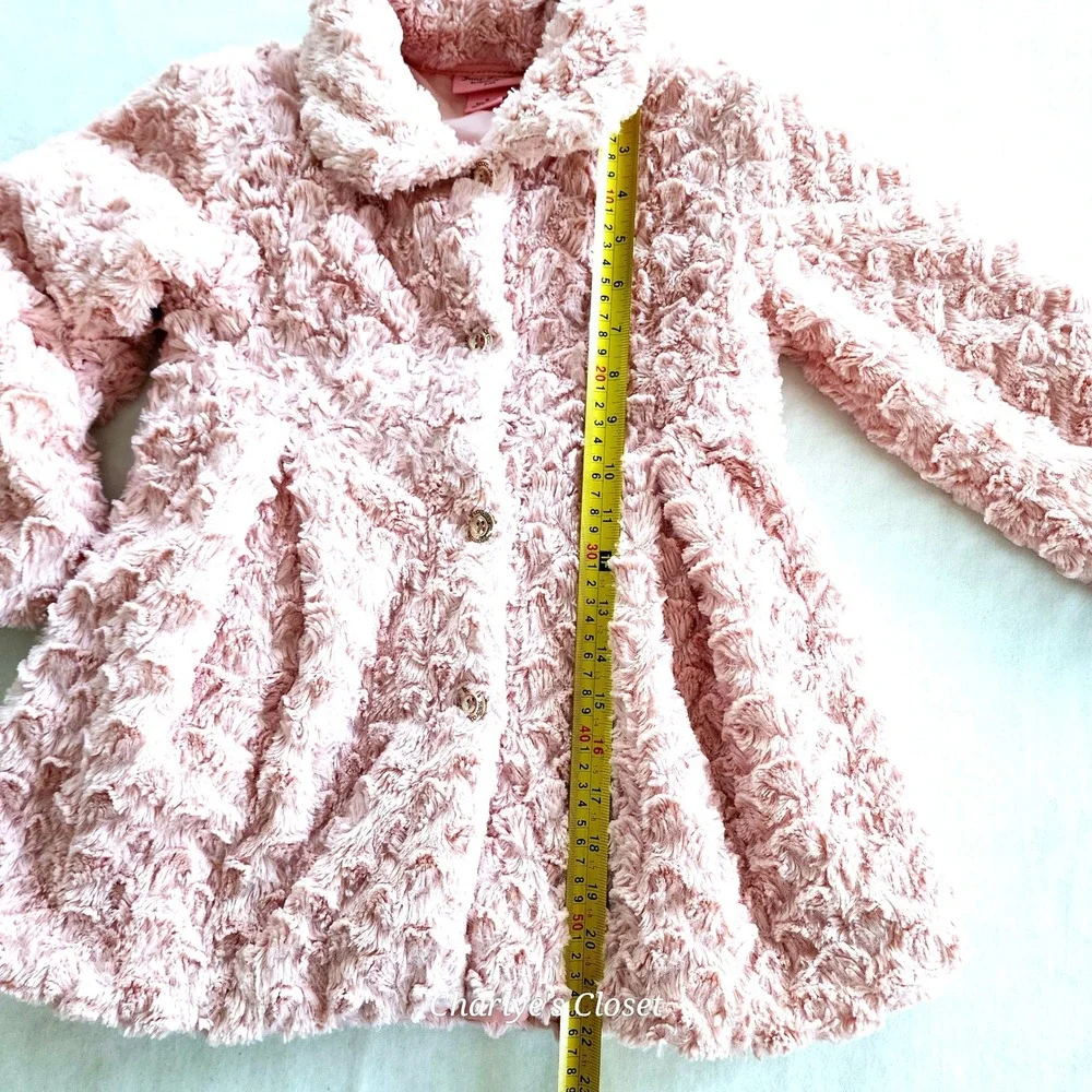 Juicy Couture Kids Pink Rosette Peplum Babydoll Faux Fur Logo Plate Coat Sz.‎ 6